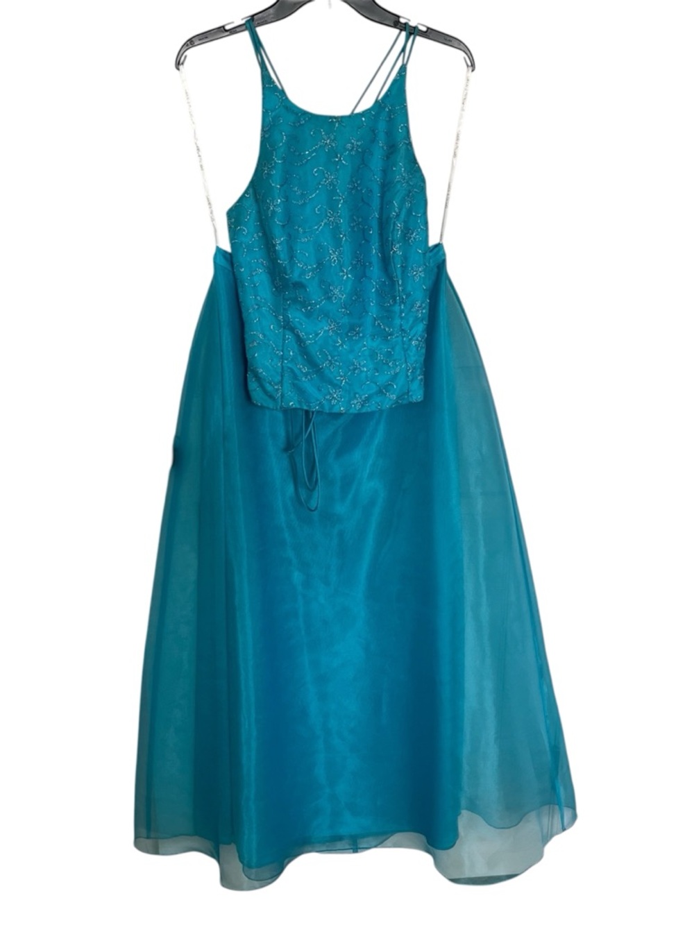 90s Teal Embroidered Top and Skirt Set